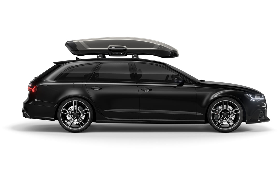 Side on view of the Thule Vector roof box - slim aerodynamic design